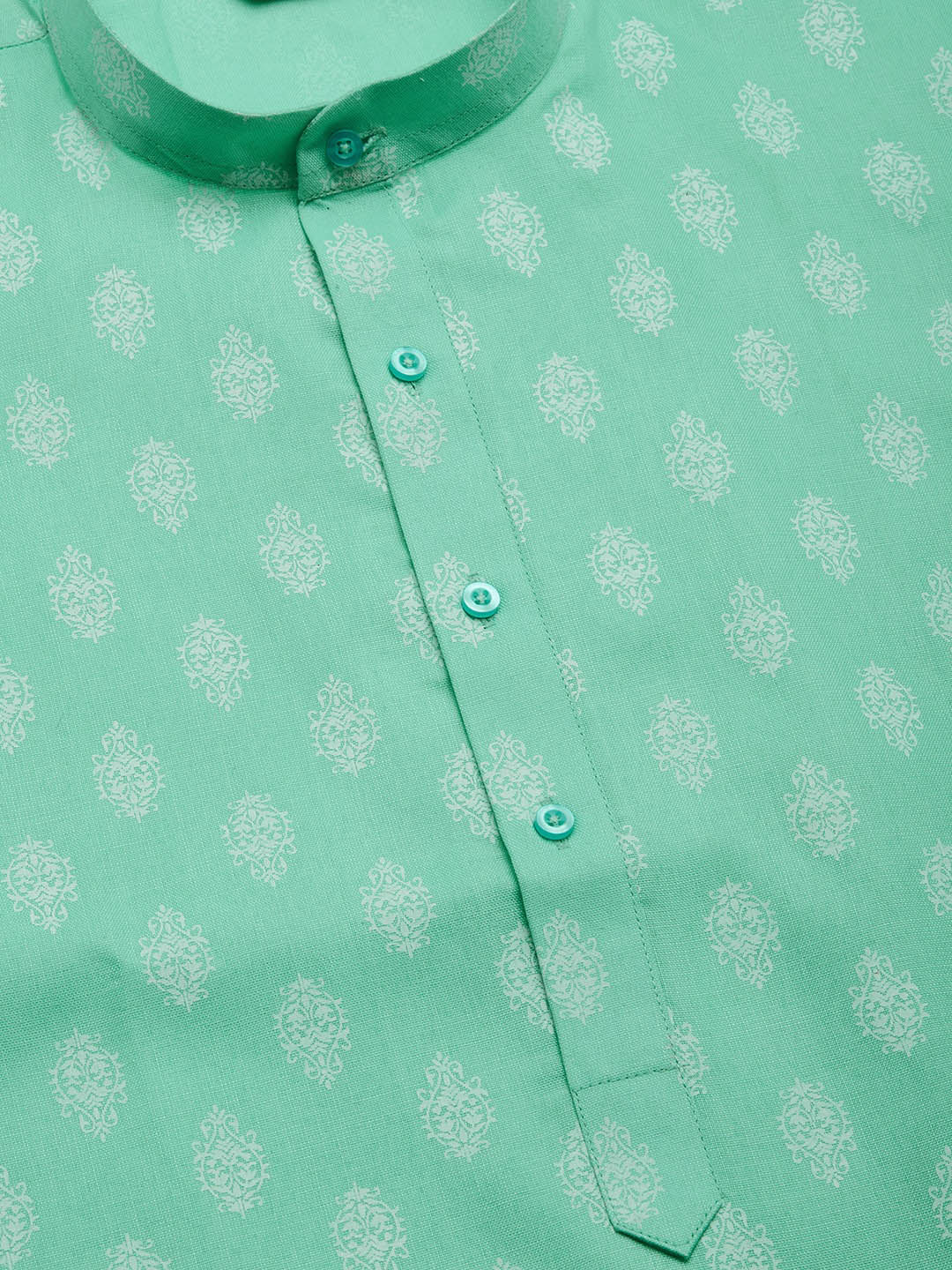 Printed Casual Wear Men's Cotton Kurta Pyjama India Apparel (Green) - Image 4