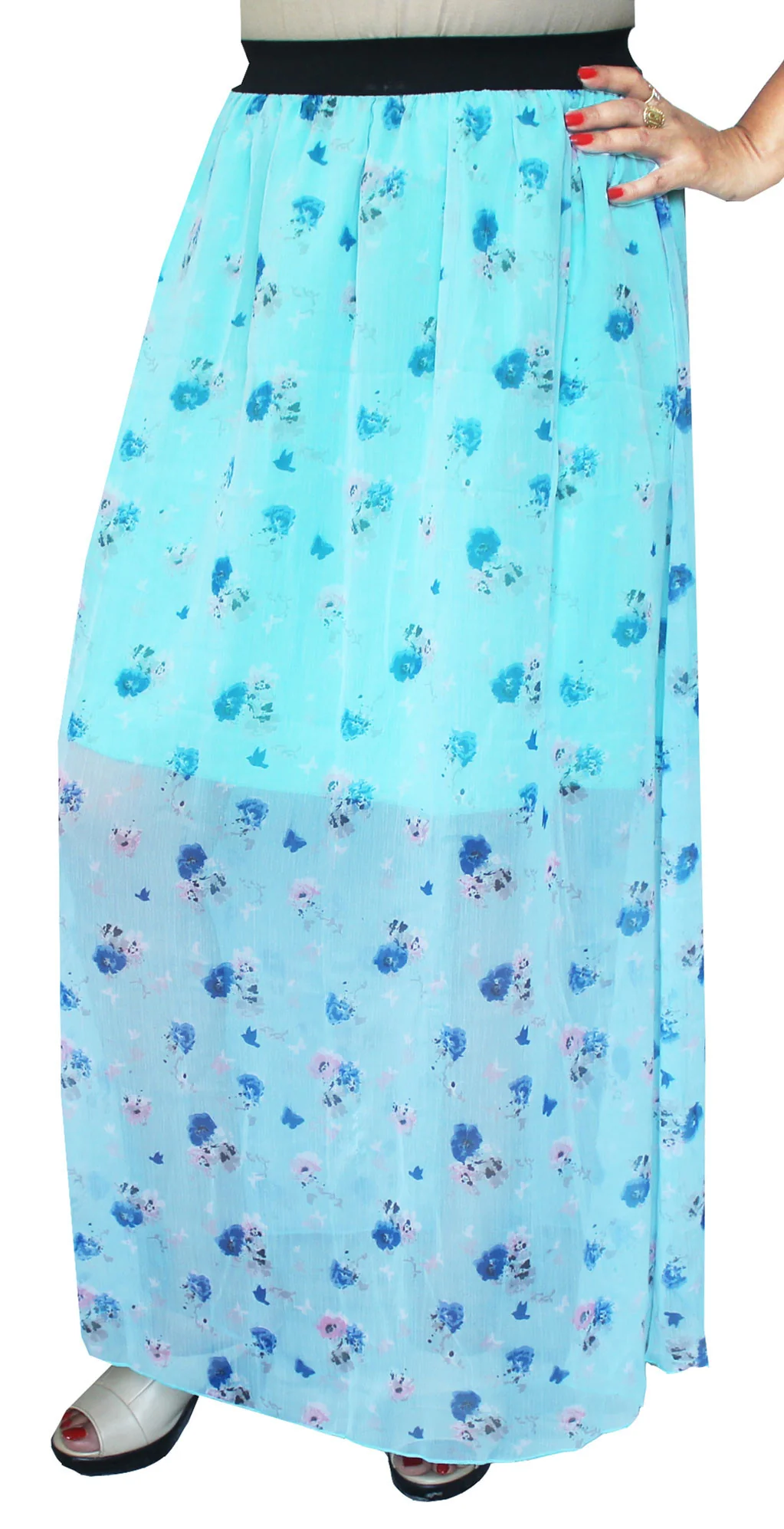 Printed Chiffon Womens Long Skirt Indian Clothing (Blue)
