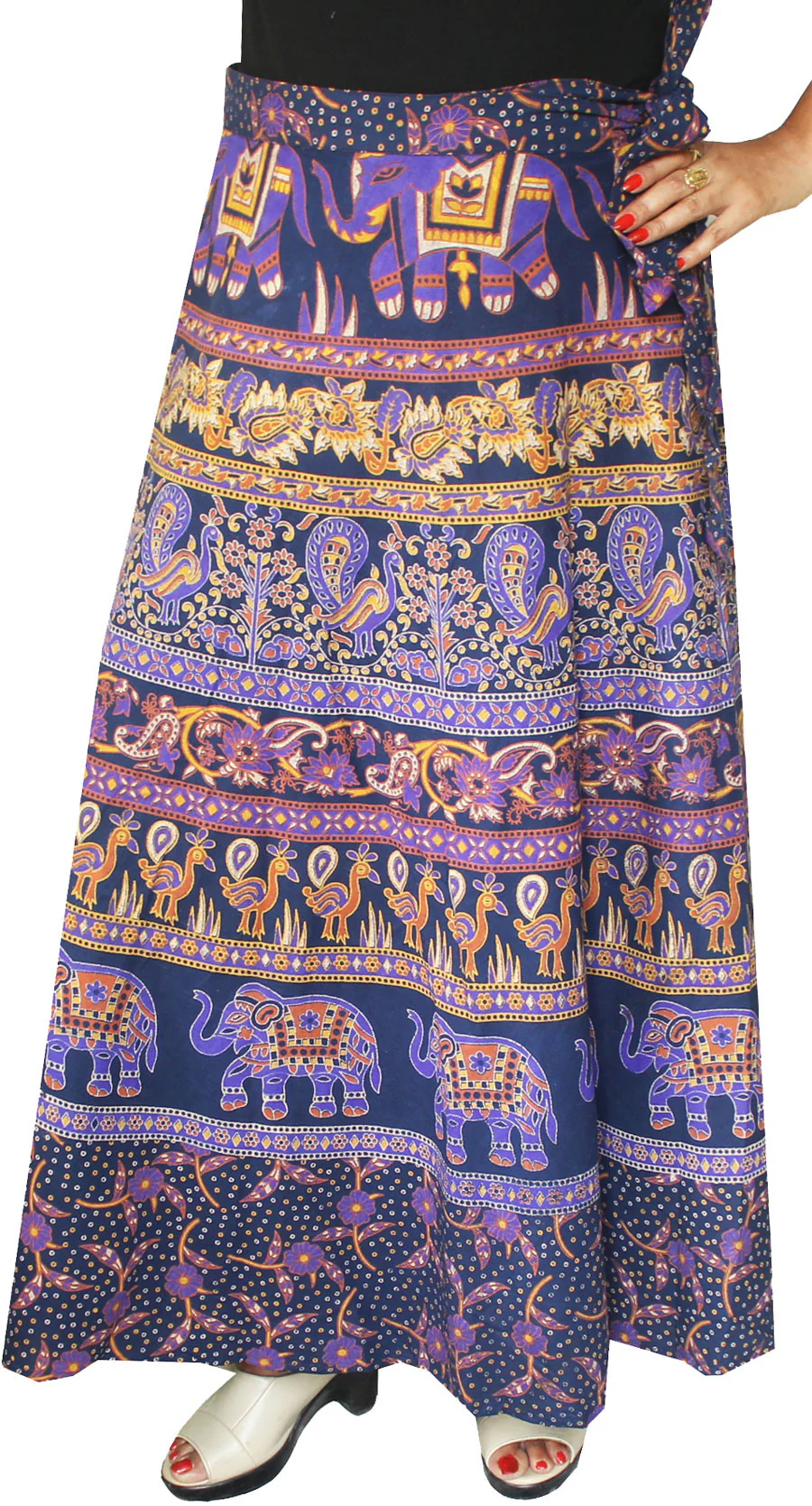 Printed Cotton Long Wrap Around Skirt India (Blue) - Image 2