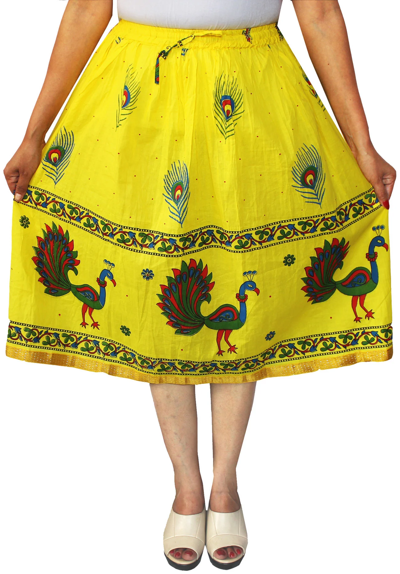 Printed Cotton Women Long Skirt India Clothes (Yellow) - Image 2