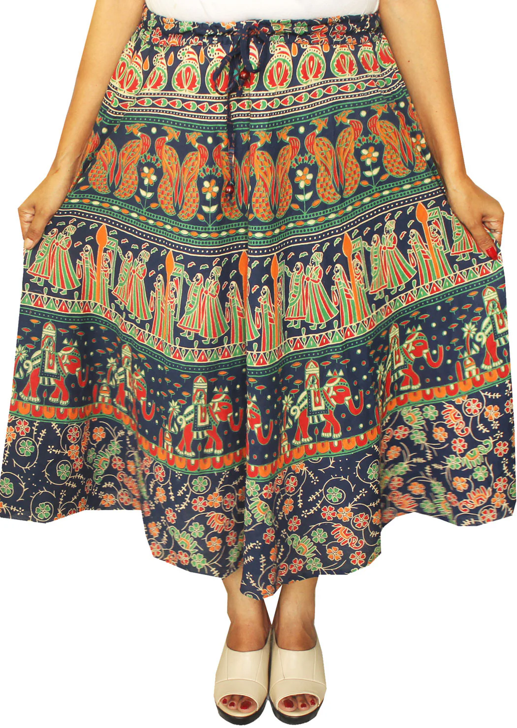 Printed Cotton Womens Long Skirt Indian Clothing ( Blue) - Image 2