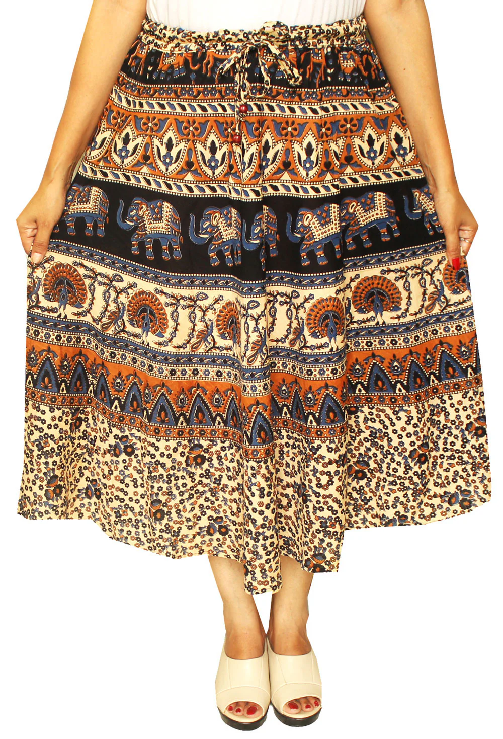 Printed Cotton Womens Long Skirt Indian Clothing (Blue) - Image 2