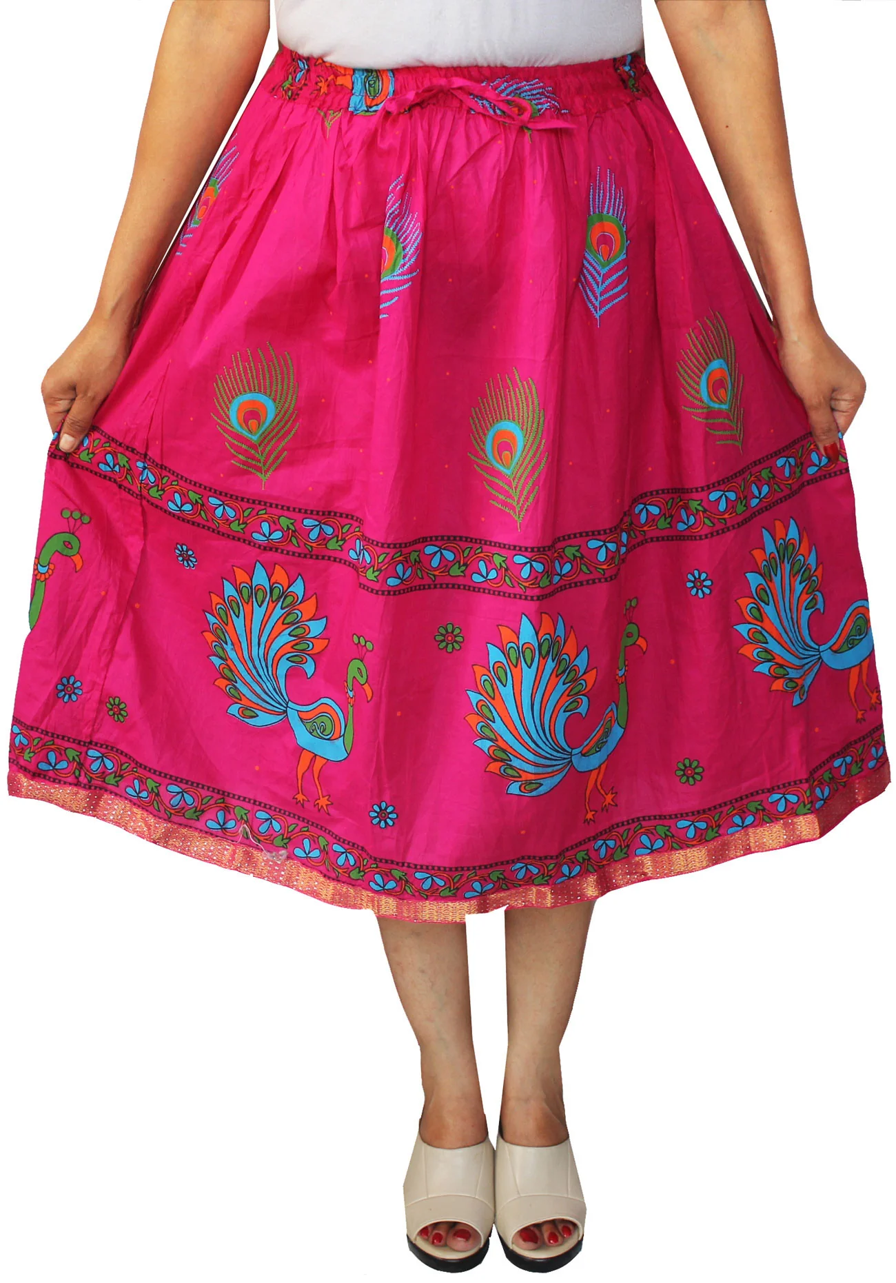Printed Cotton Womens Long Skirt Indian Clothing (Pink) - Image 2