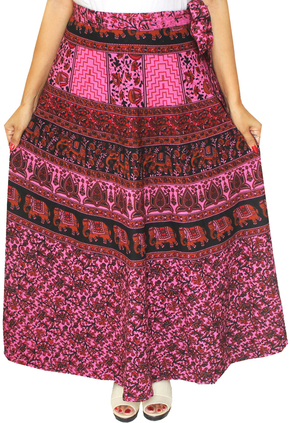 Printed Cotton Womens Long Skirt Wrap Around India Clothes (Pink) - Image 2