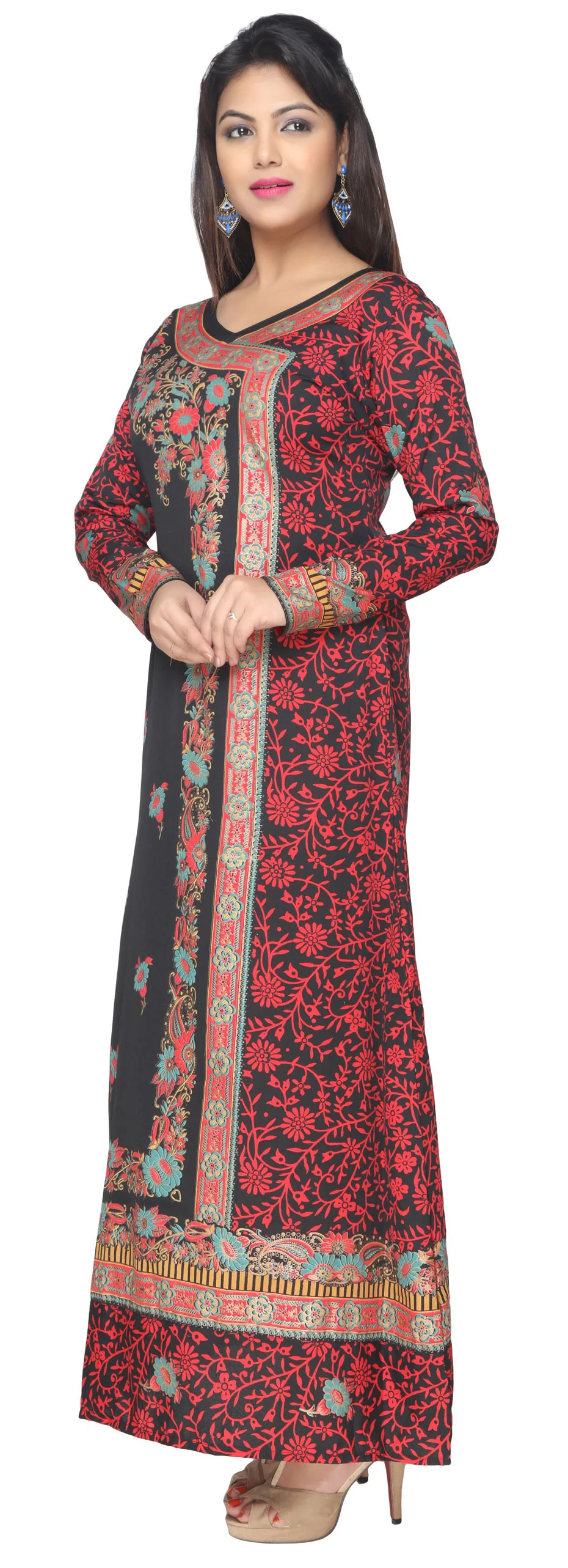 Printed Evening Caftan Womens Long Dress Abayas (Black) - Image 3