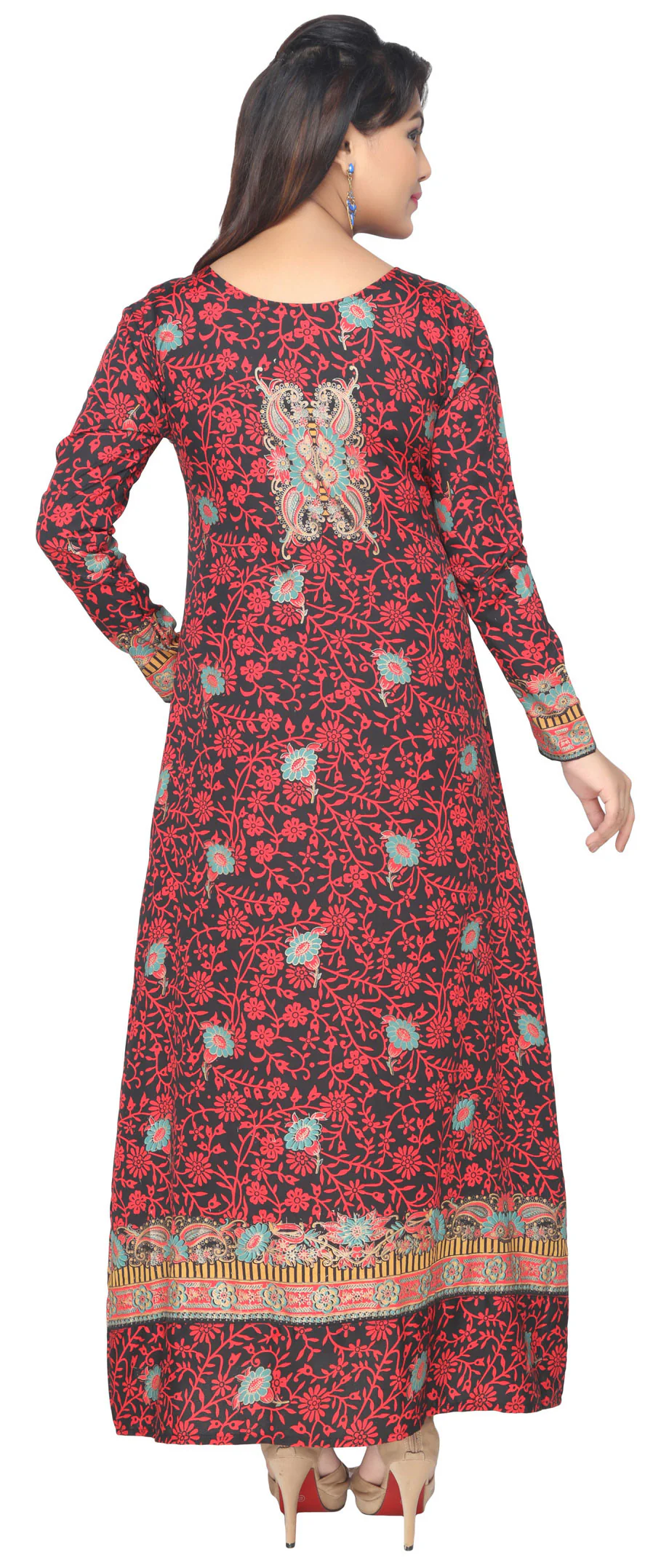 Printed Evening Caftan Womens Long Dress Abayas (Black) - Image 4
