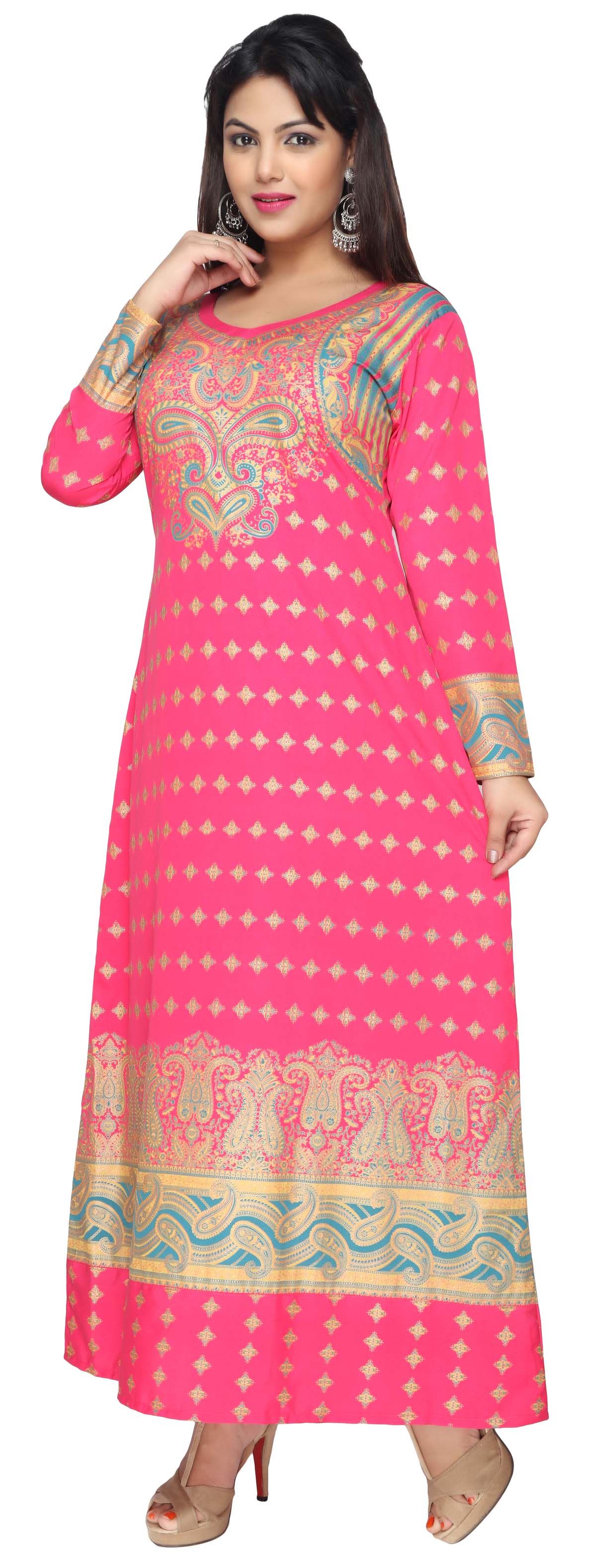 Printed Evening Caftan Women's Long Dress Maxi Abayas (Pink) - Image 3