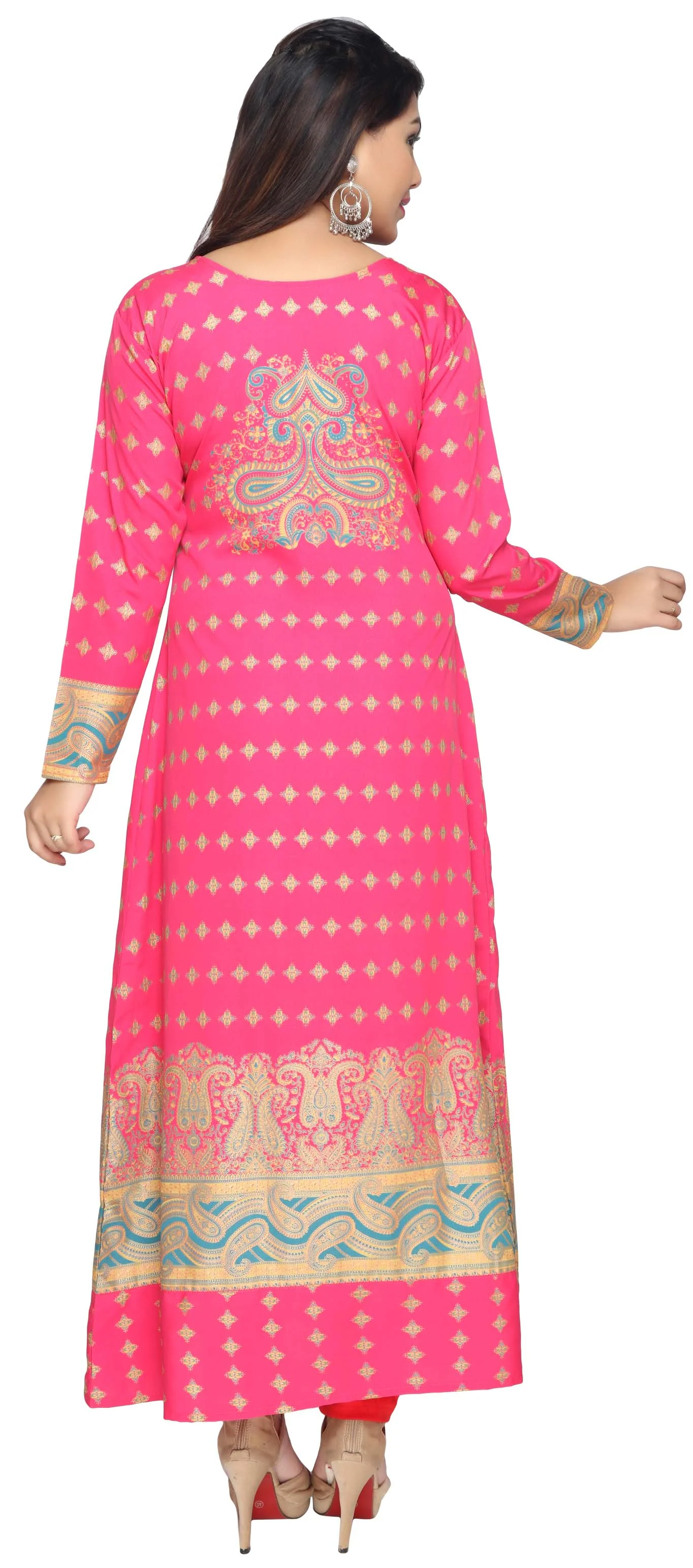 Printed Evening Caftan Women's Long Dress Maxi Abayas (Pink) - Image 4