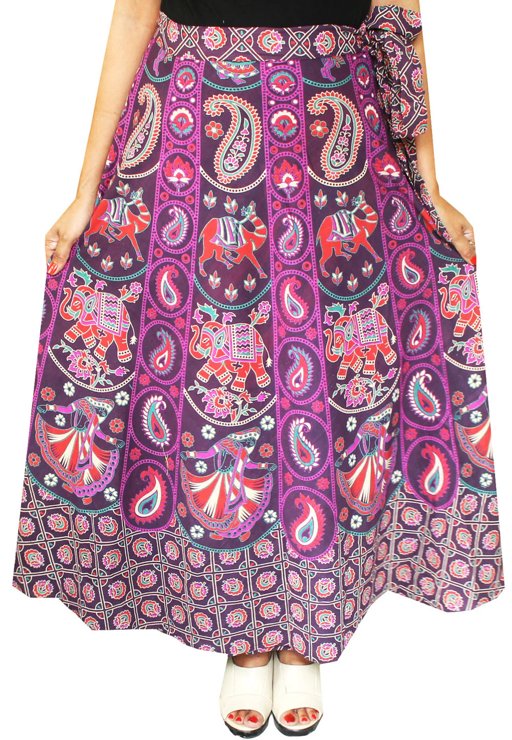 Printed Long Cotton Wrap Skirt India Women (Purple) - Image 2