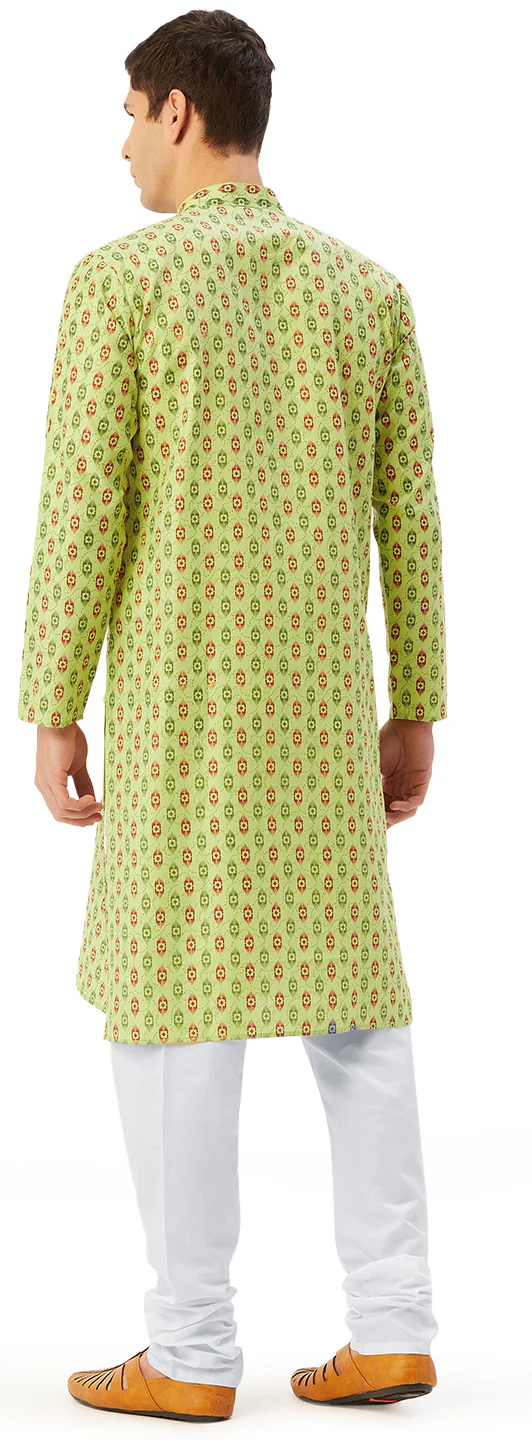 Printed Men's Cotton Kurta Pajama Casual Wear India Apparel (Green) - Image 3