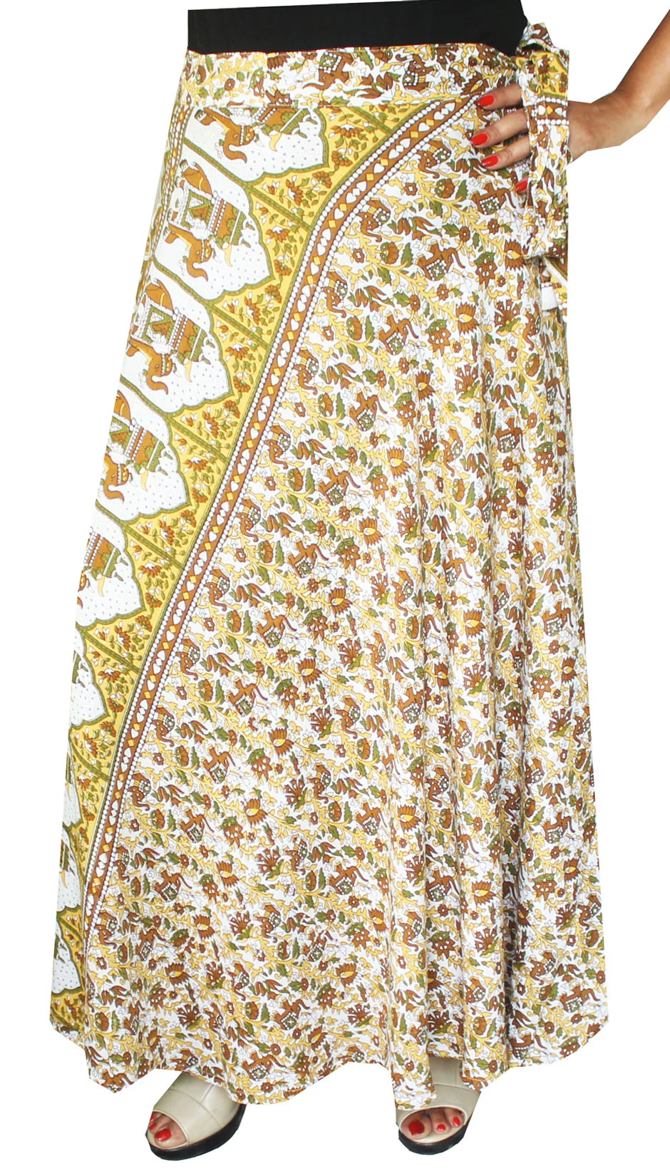 Long Rayon Wrap Around Skirts India Women (Brown)