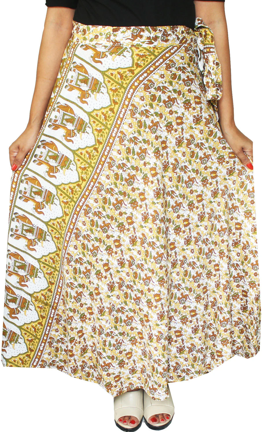 Long Rayon Wrap Around Skirts India Women (Brown) - Image 2