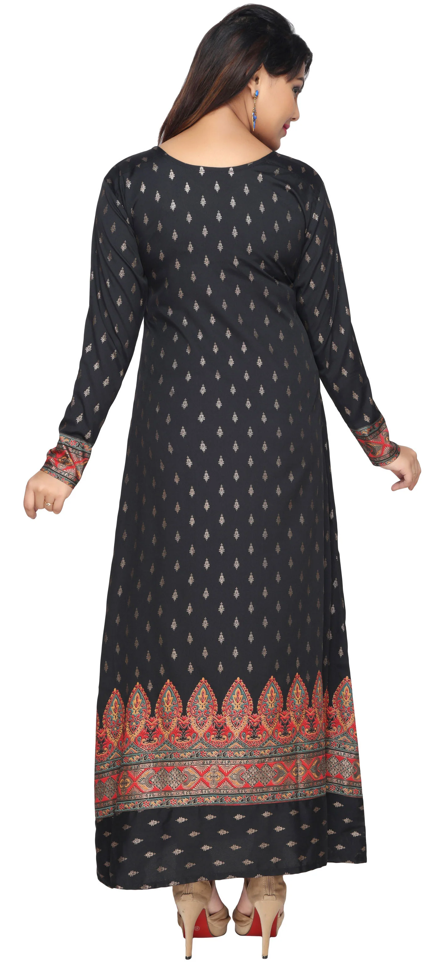 Printed Womens Caftan Long Evening Dress (Black-Red) - Image 3