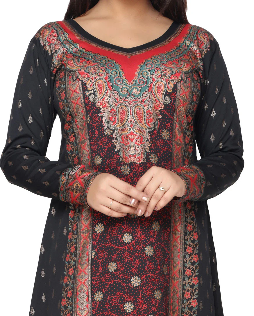 Printed Womens Caftan Long Evening Dress (Black-Red) - Image 4