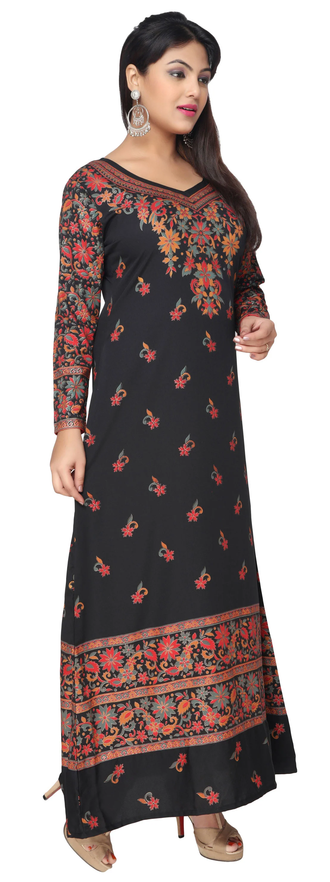 Printed Womens Caftan Long Evening Dress (Black) - Image 2