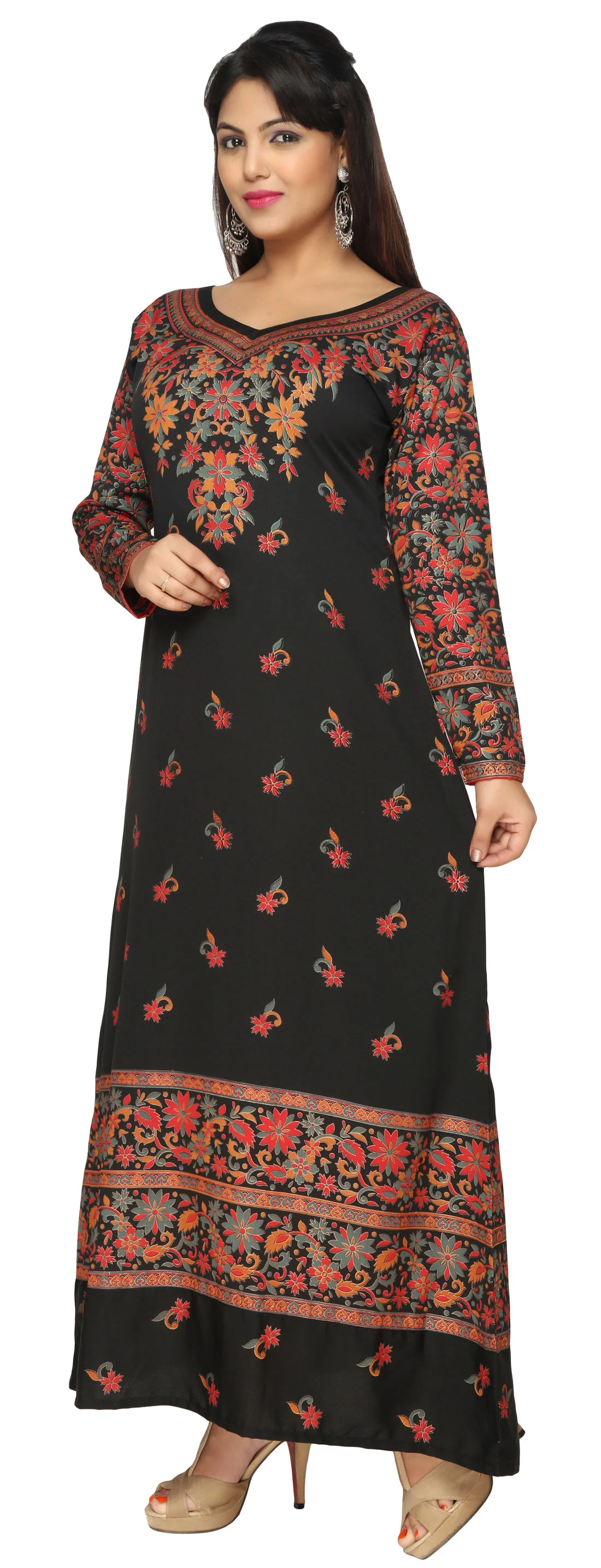 Printed Womens Caftan Long Evening Dress (Black) - Image 3