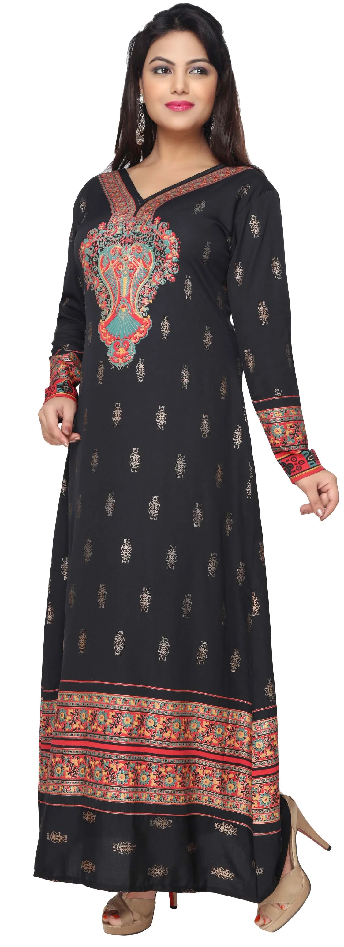Printed Women's Caftan Long Evening Maxi Dress (Black) - Image 2