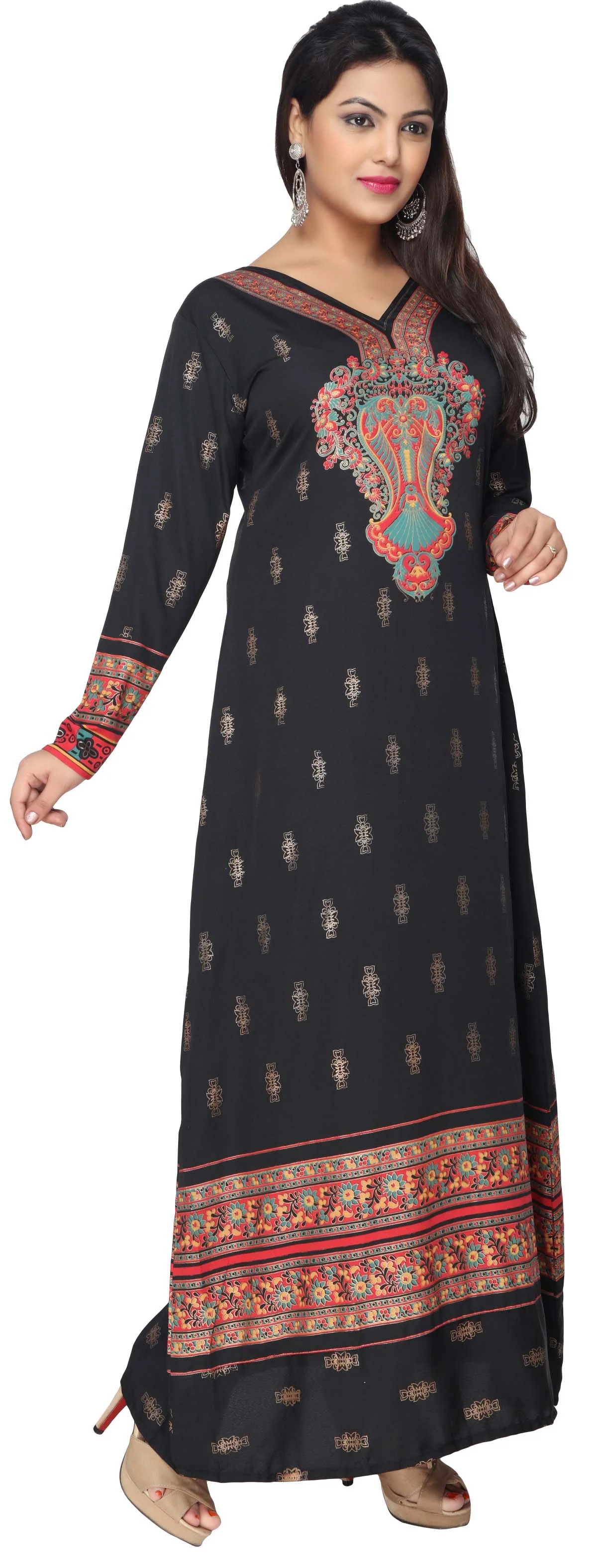 Printed Women's Caftan Long Evening Maxi Dress (Black) - Image 3
