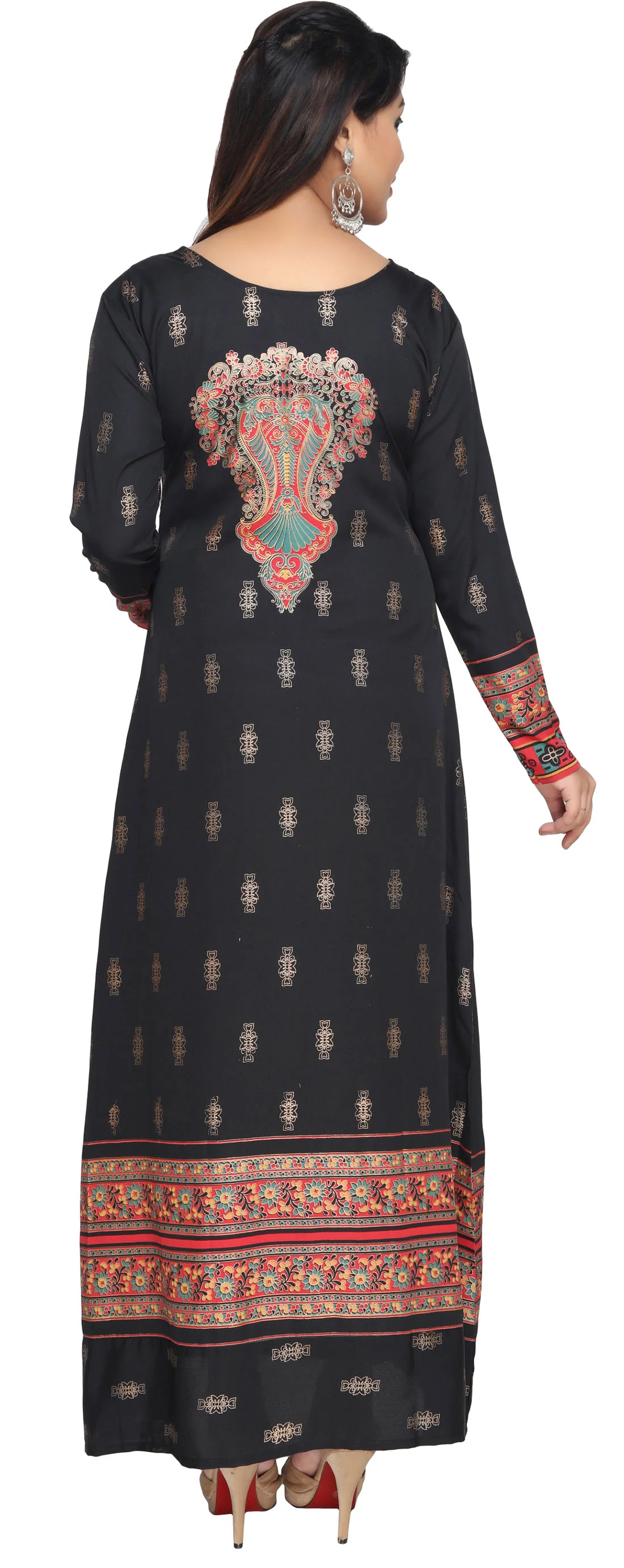 Printed Women's Caftan Long Evening Maxi Dress (Black) - Image 4