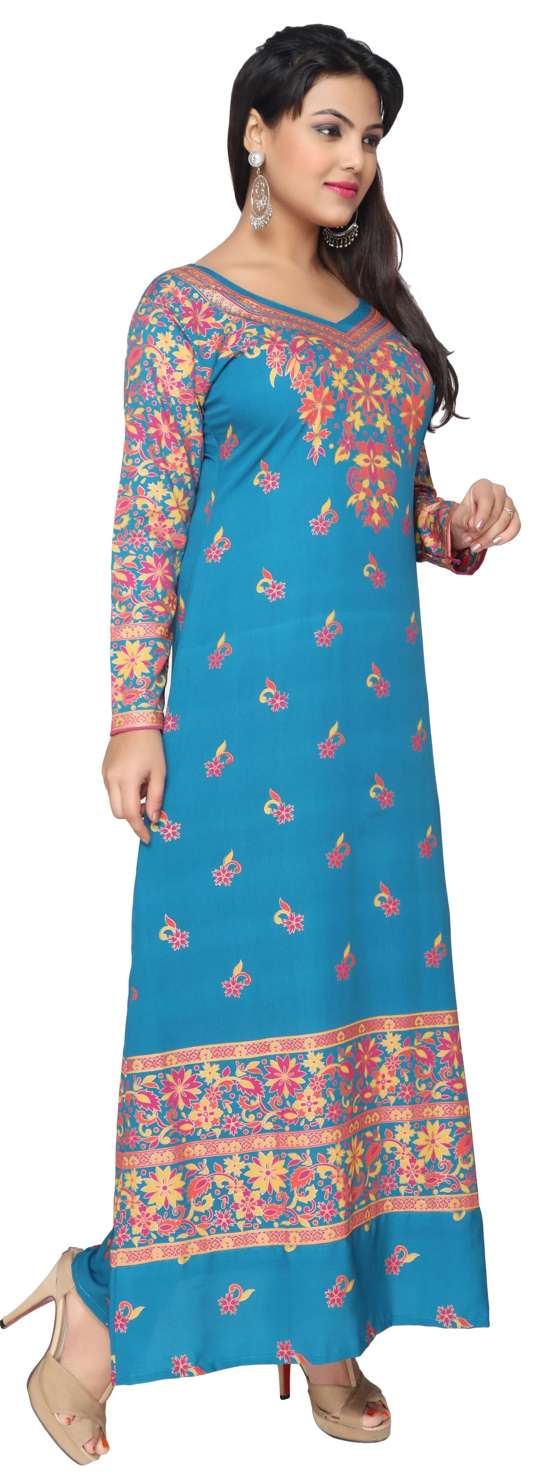 Printed Womens Evening Long Caftan Dress (Blue) - Image 2