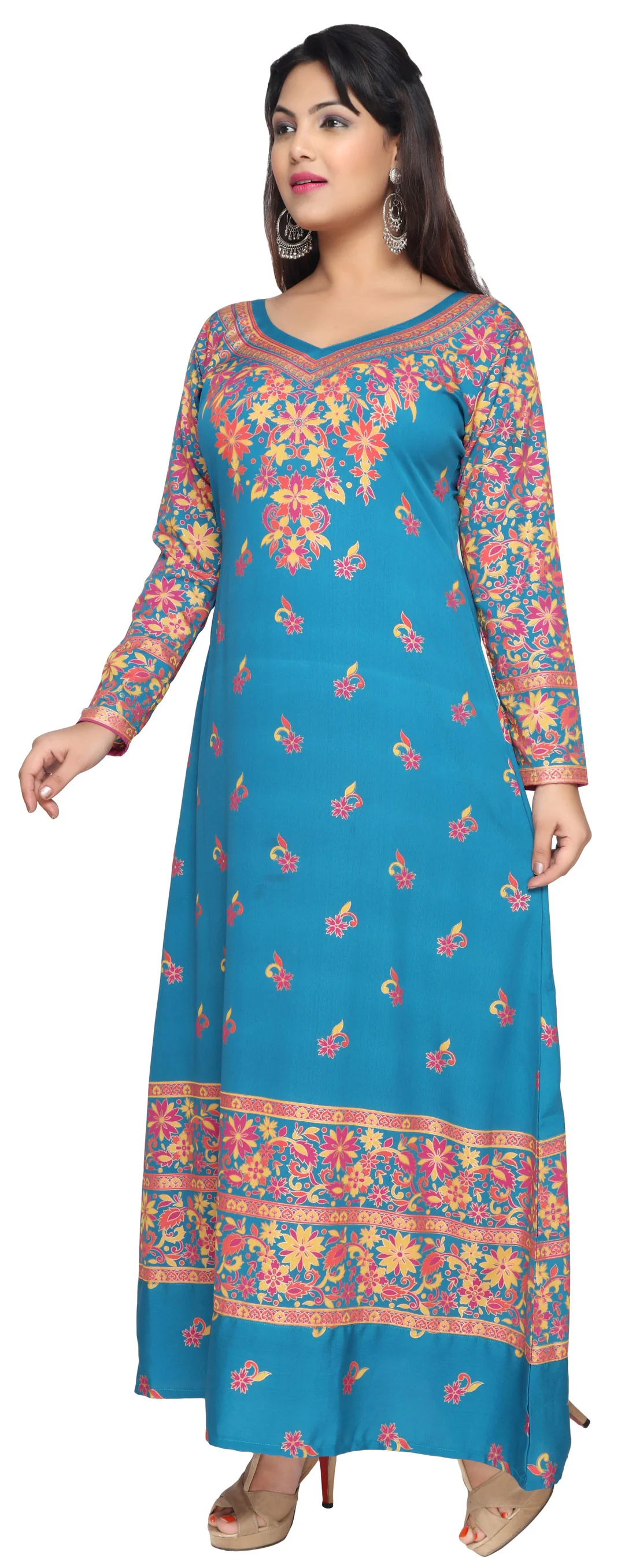 Printed Womens Evening Long Caftan Dress (Blue) - Image 3