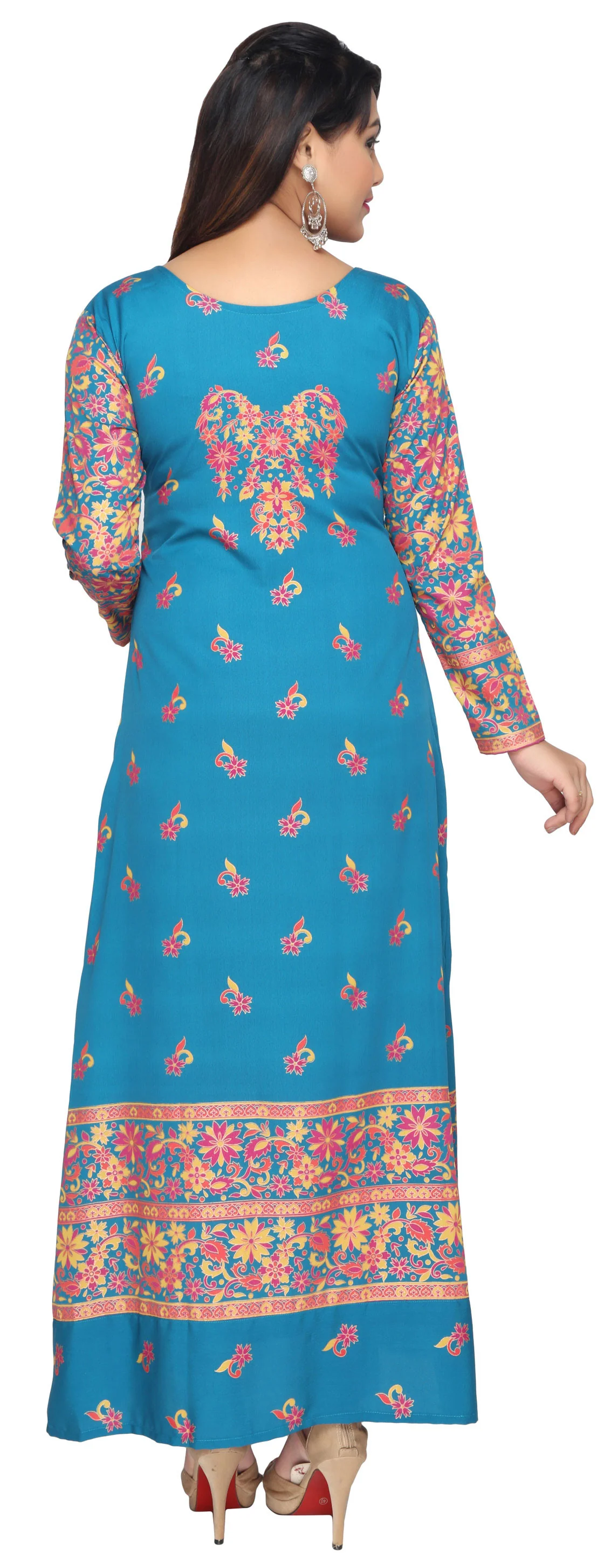 Printed Womens Evening Long Caftan Dress (Blue) - Image 4