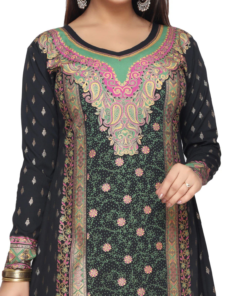 Printed Womens Kaftan Long Evening Dress (Black-Green) - Image 4