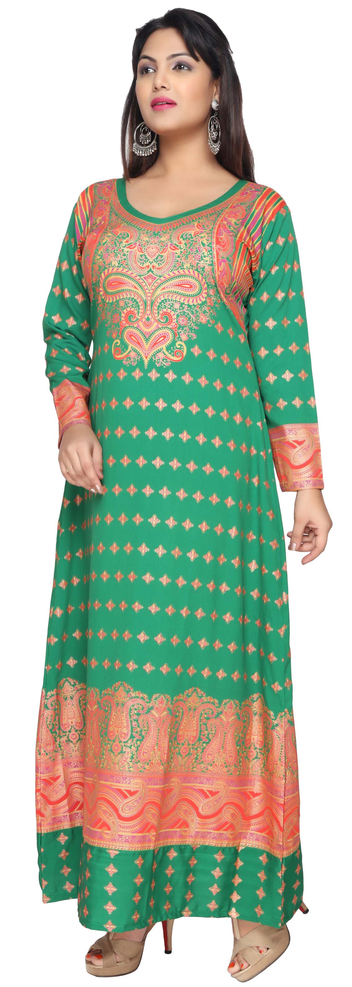 Printed Women's Kaftan Maxi Long Evening Dress (Green) - Image 3