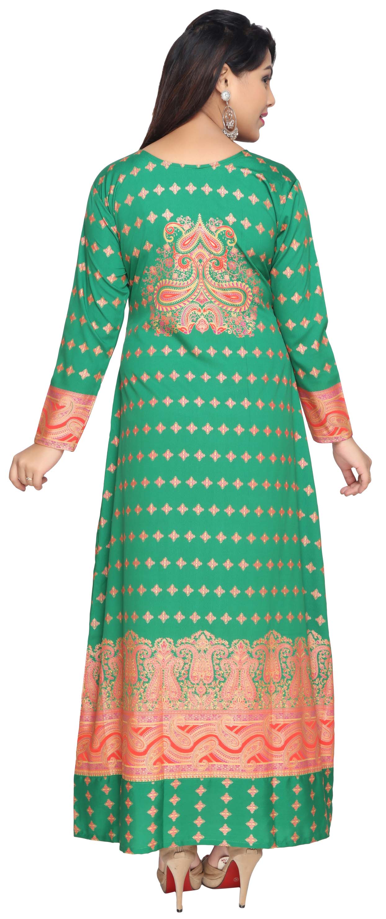 Printed Women's Kaftan Maxi Long Evening Dress (Green) - Image 4