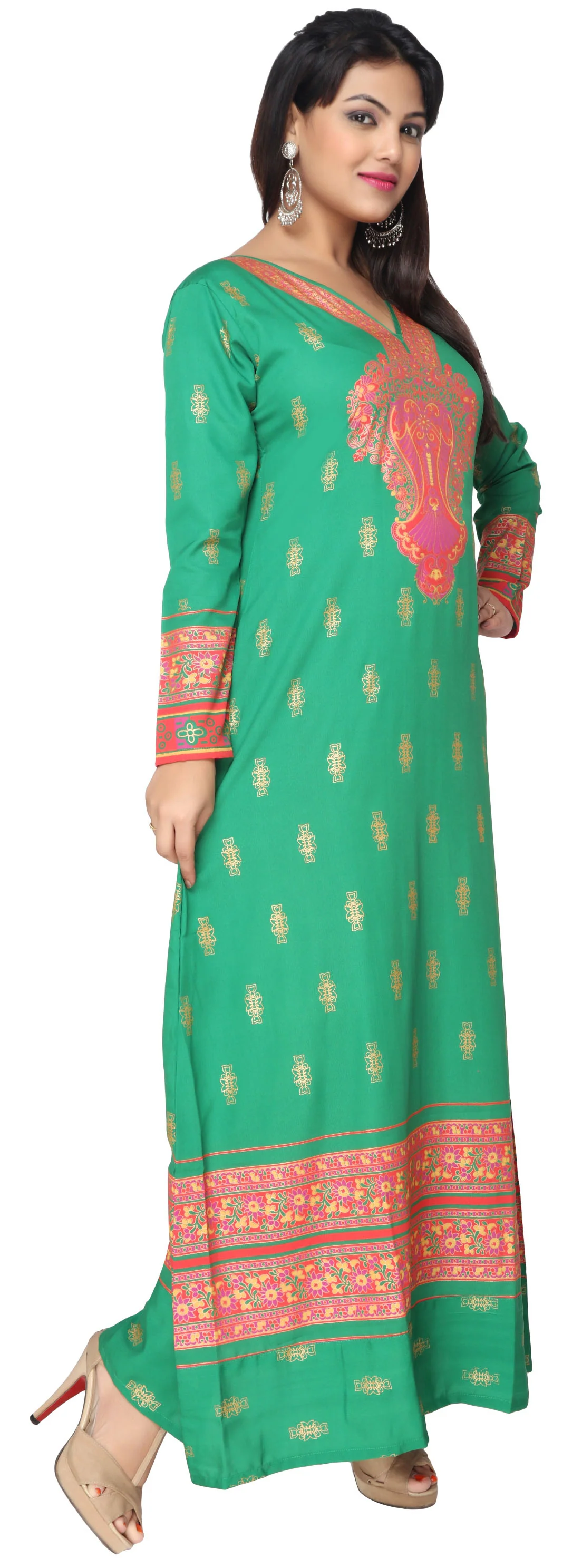 Printed Women's Kaftan Maxi Long Evening Dress (Green) - Image 3