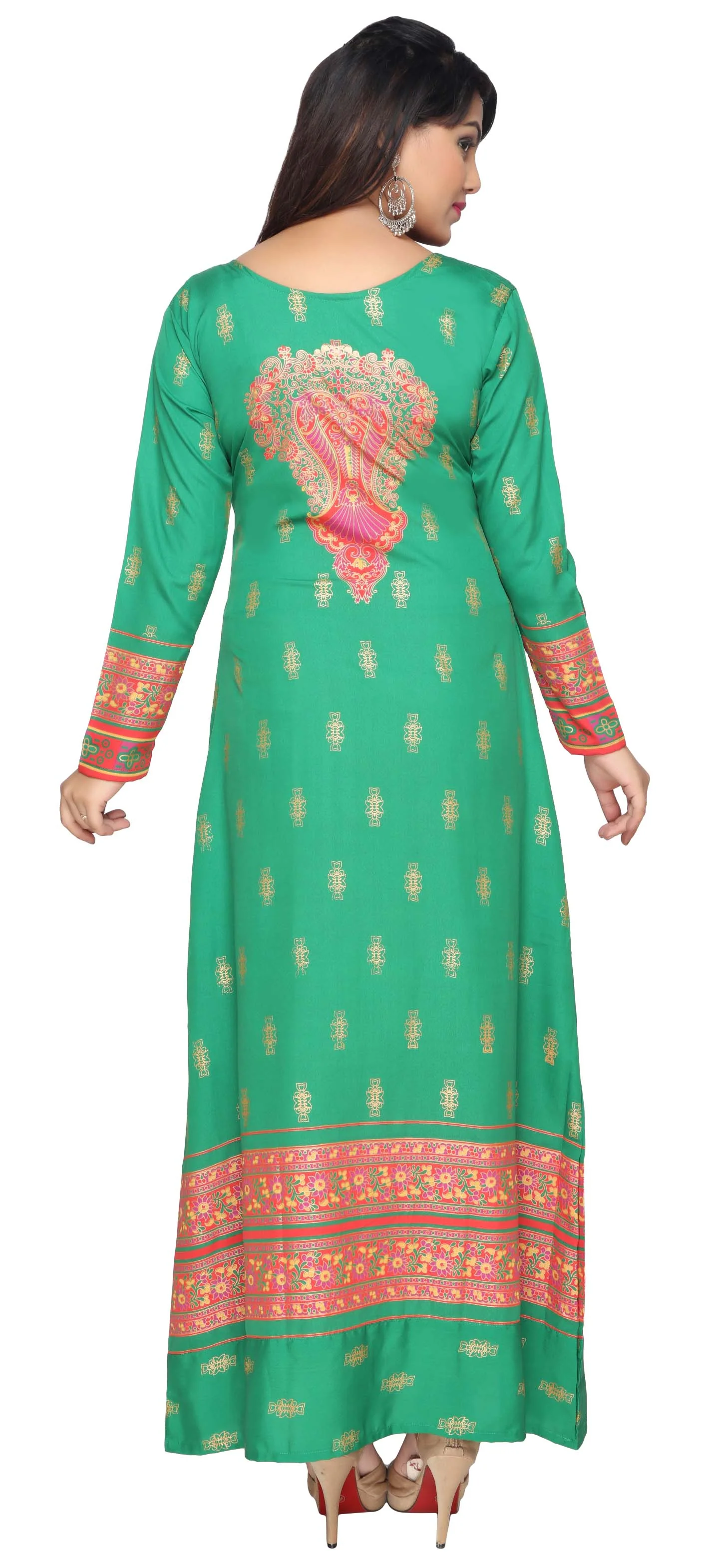 Printed Women's Kaftan Maxi Long Evening Dress (Green) - Image 4