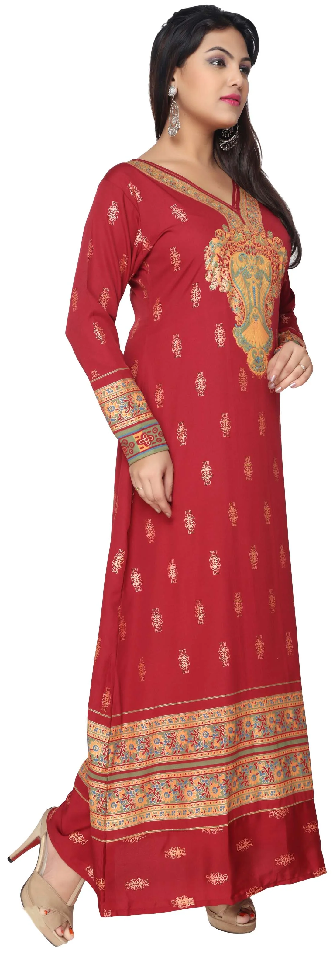 Printed Women's Maxi Caftan Long Evening Dress (Red) - Image 3