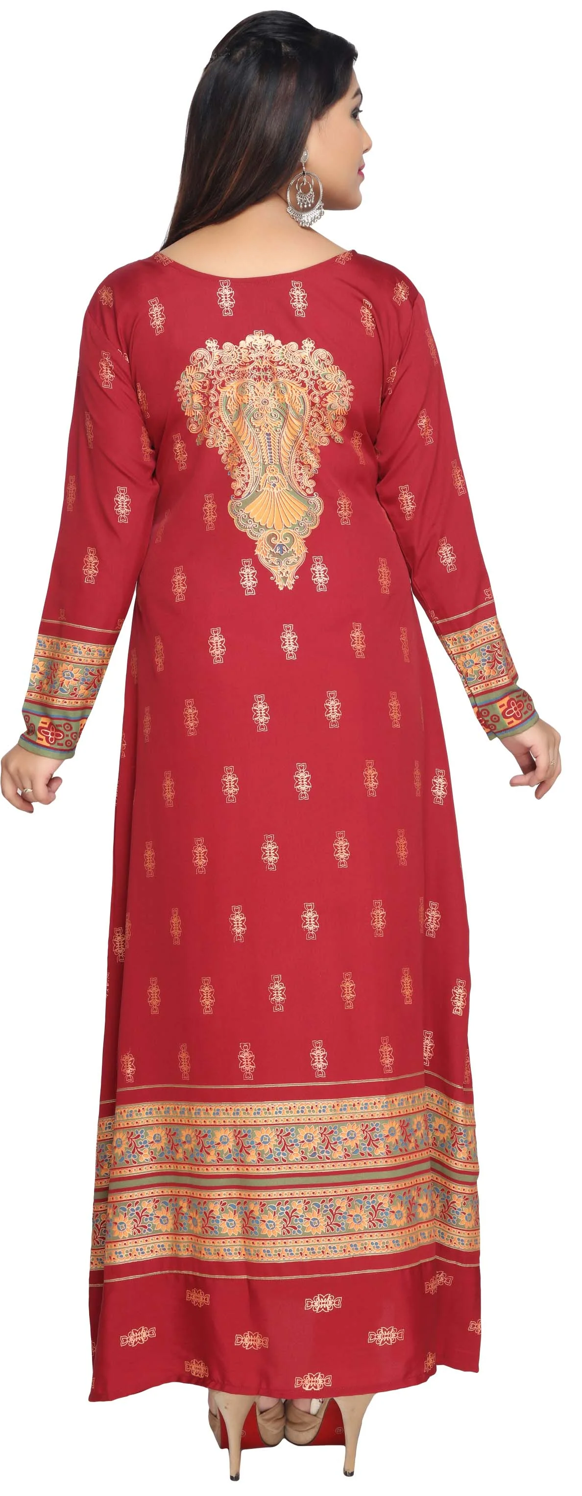 Printed Women's Maxi Caftan Long Evening Dress (Red) - Image 4