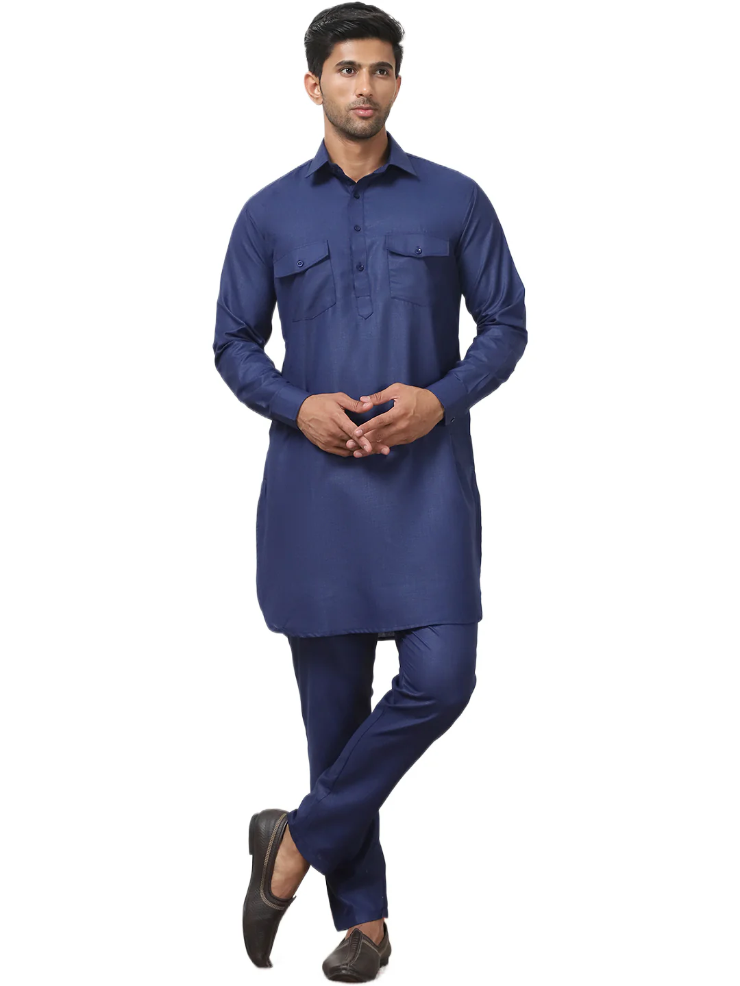 Navy Blue Punjabi Kurta Pajama Set – Cotton Indian Outfit for Men