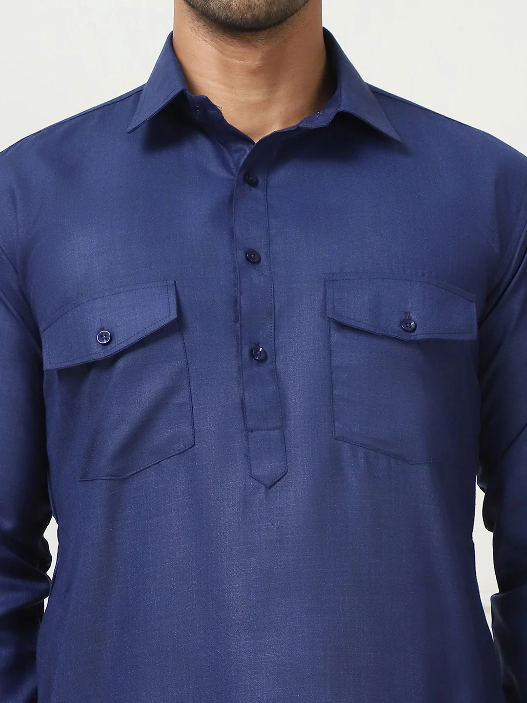 Navy Blue Punjabi Kurta Pajama Set – Cotton Indian Outfit for Men - Image 6