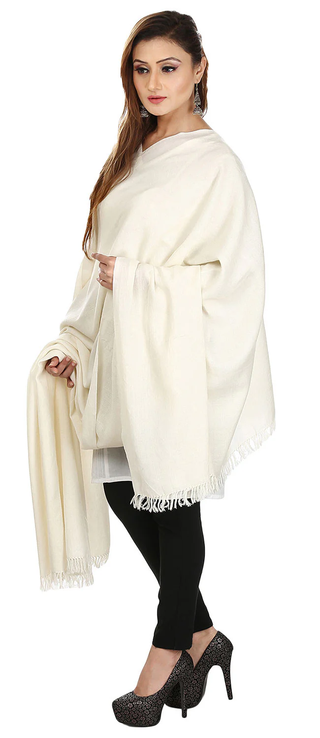 Pure Wool Shawl Scarf Womens Solid Color Indian Clothes(Off-white, 80 x 40 inches) - Image 2