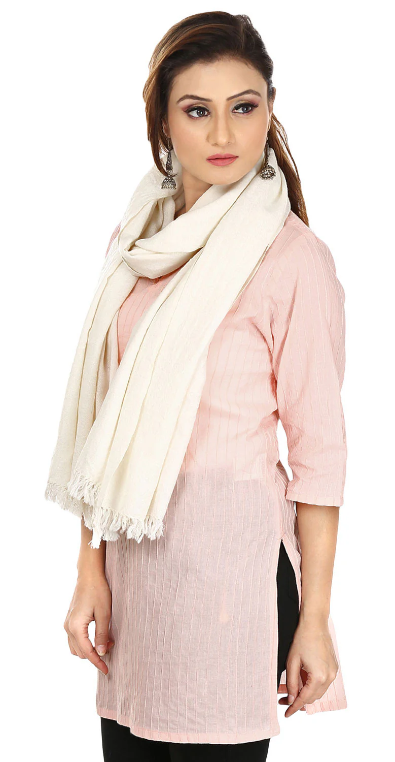Pure Wool Shawl Scarf Womens Solid Color Indian Clothes (Off-White, 80 x 28 inches) - Image 2