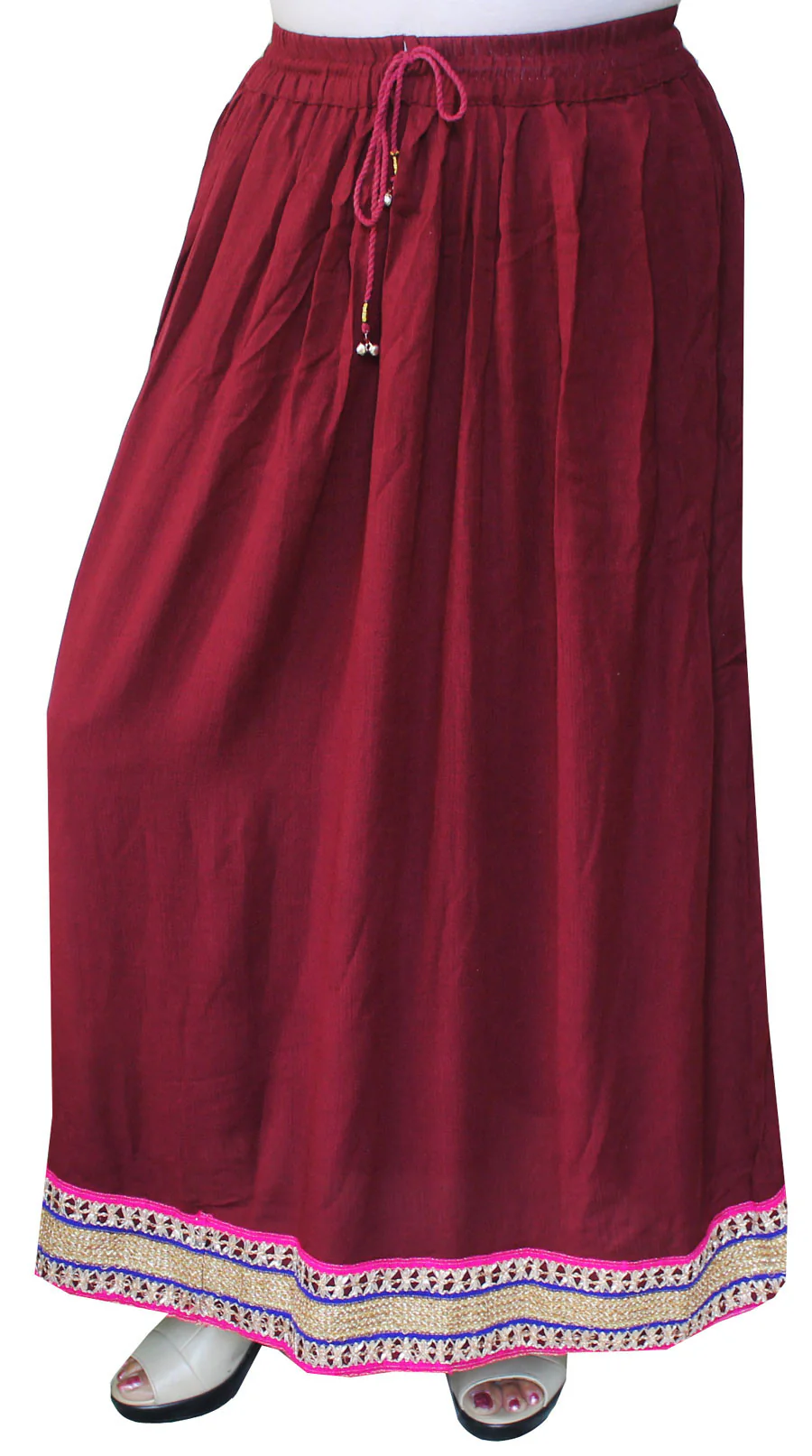 Rayon Solid Color Long Skirt Womens Indian Clothing (Maroon)