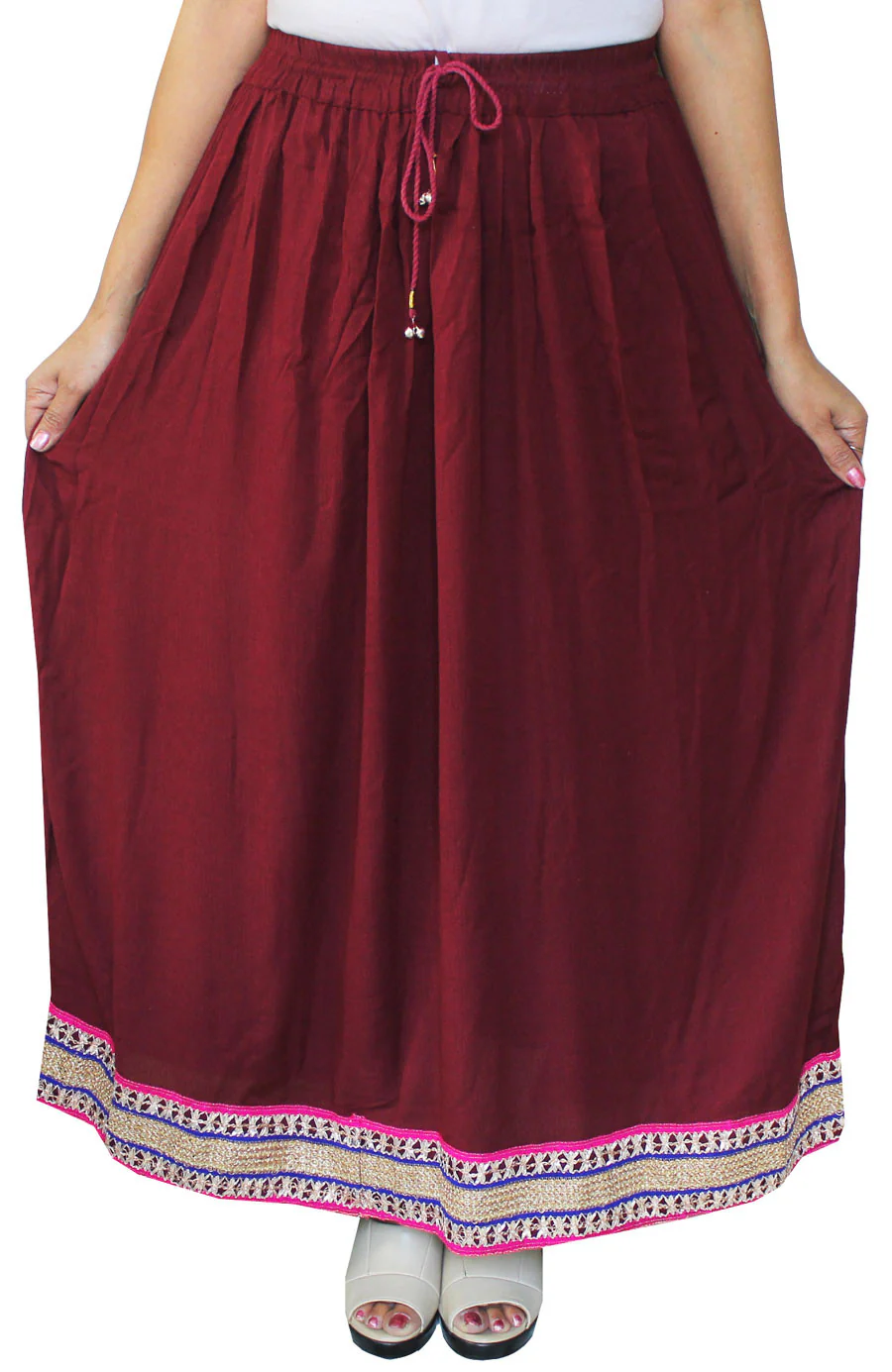 Rayon Solid Color Long Skirt Womens Indian Clothing (Maroon) - Image 2