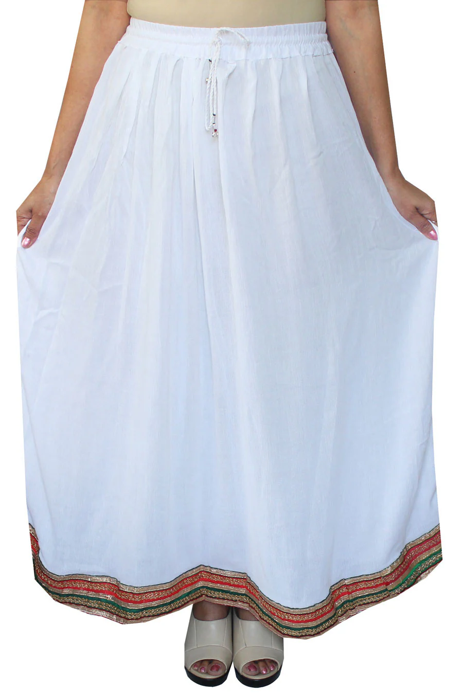 Rayon Solid Color Long Skirt Womens Indian Clothing (White) - Image 2