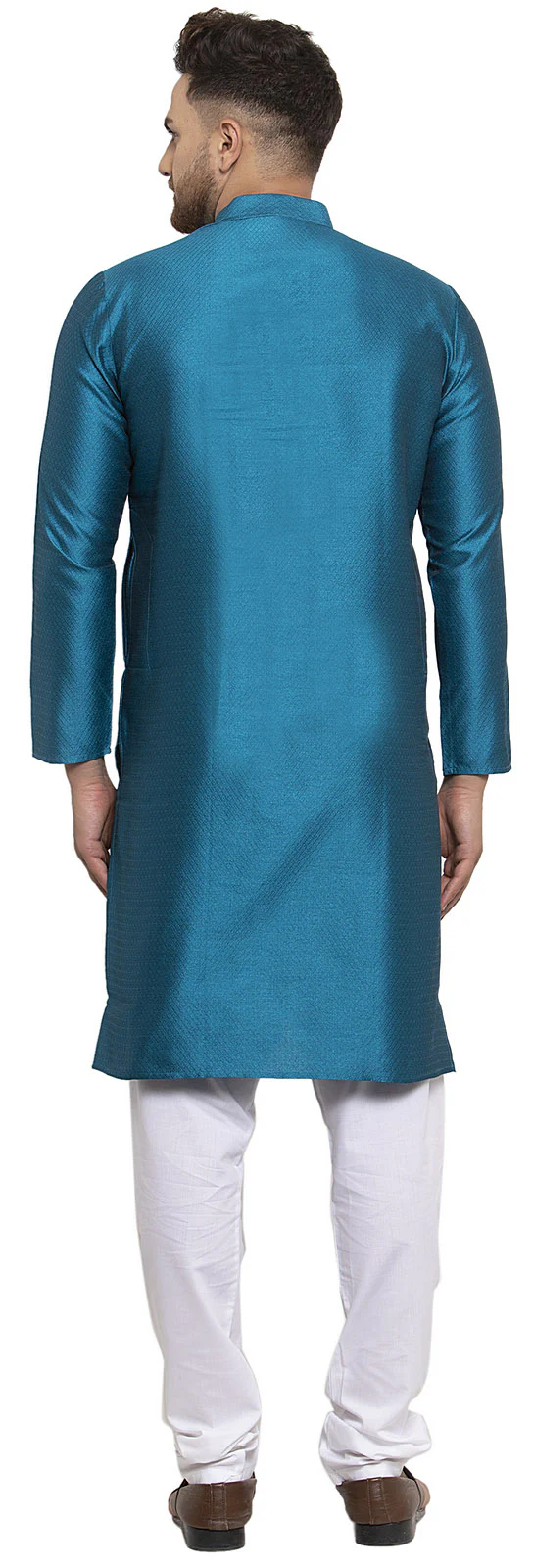 Self Design Men's Kurta pajama Evening Wear India Apparel (Blue) - Image 4