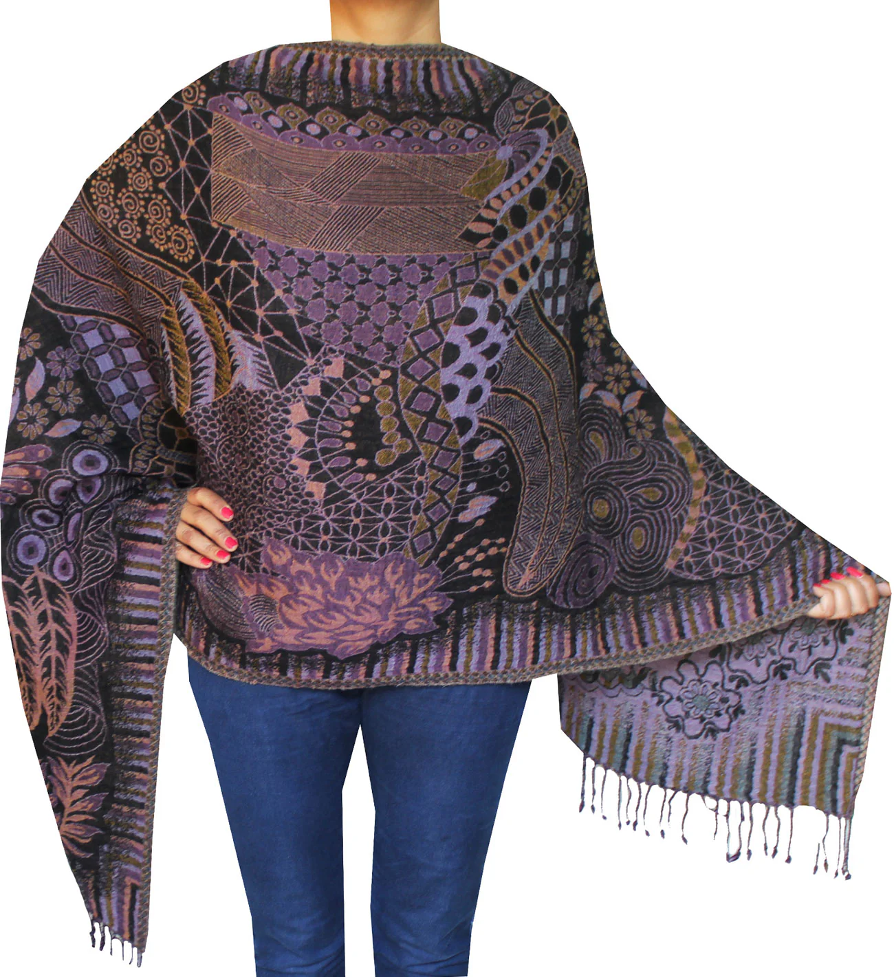 Shawls Jamawar Boiled Wool Scarf Womens Indian Clothing Gift (76 x 28 inches)