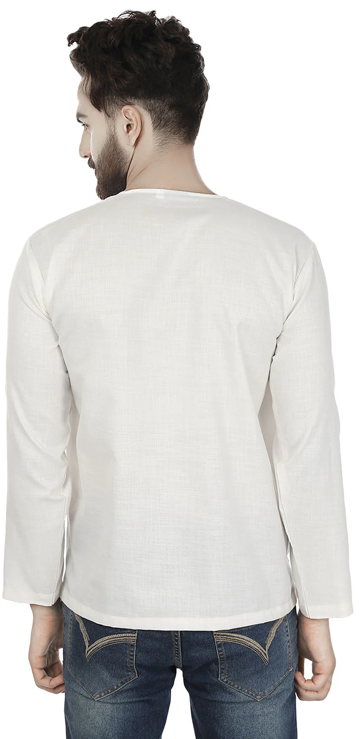 Men's Short Kurta OM Cotton Indian Traditional Clothes (Off-White) - Image 3