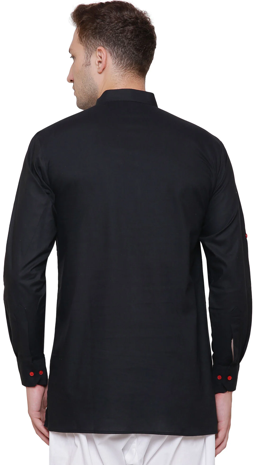 Short Kurta Shirt Mens Fine Cotton Designer Indian Fashion Clothes (Black) - Image 3