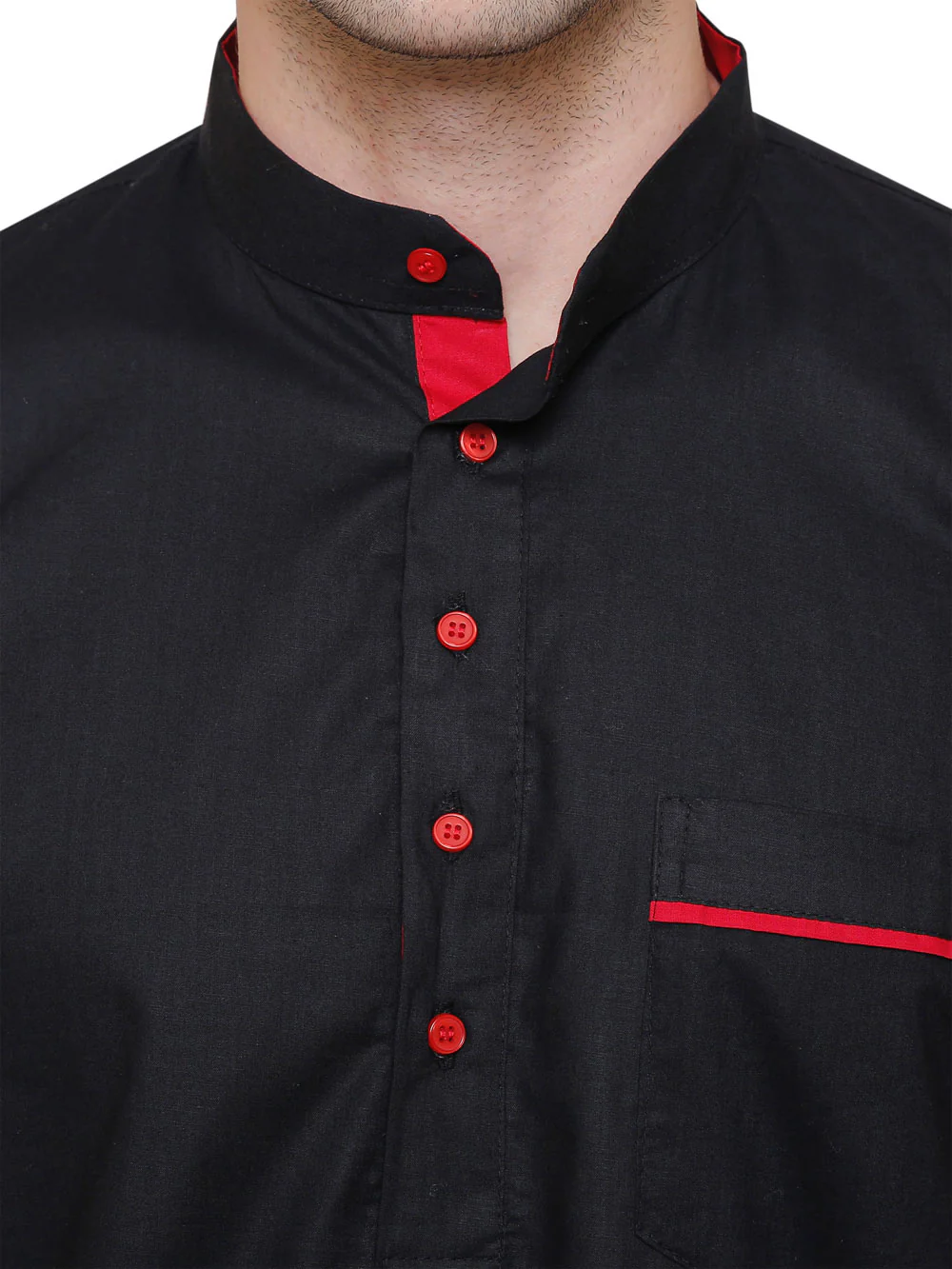 Short Kurta Shirt Mens Fine Cotton Designer Indian Fashion Clothes (Black) - Image 4