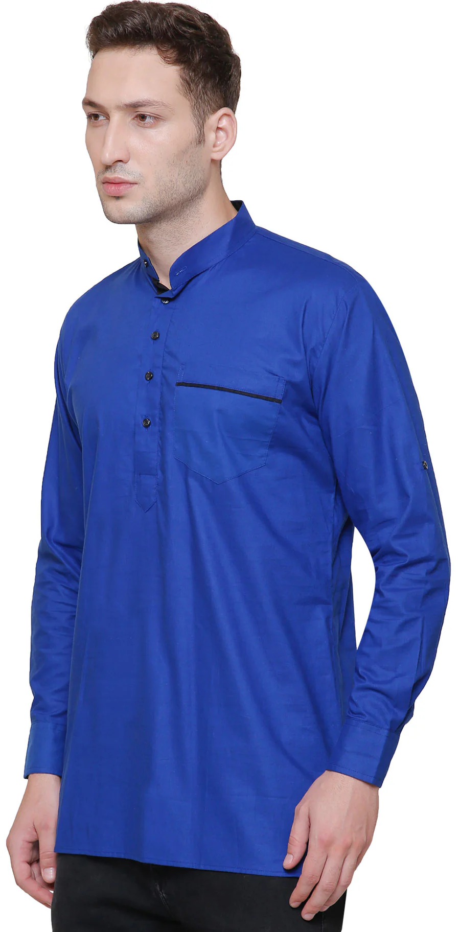 Short Kurta Shirt Mens Fine Cotton Designer Indian Fashion Clothes (Blue) - Image 2