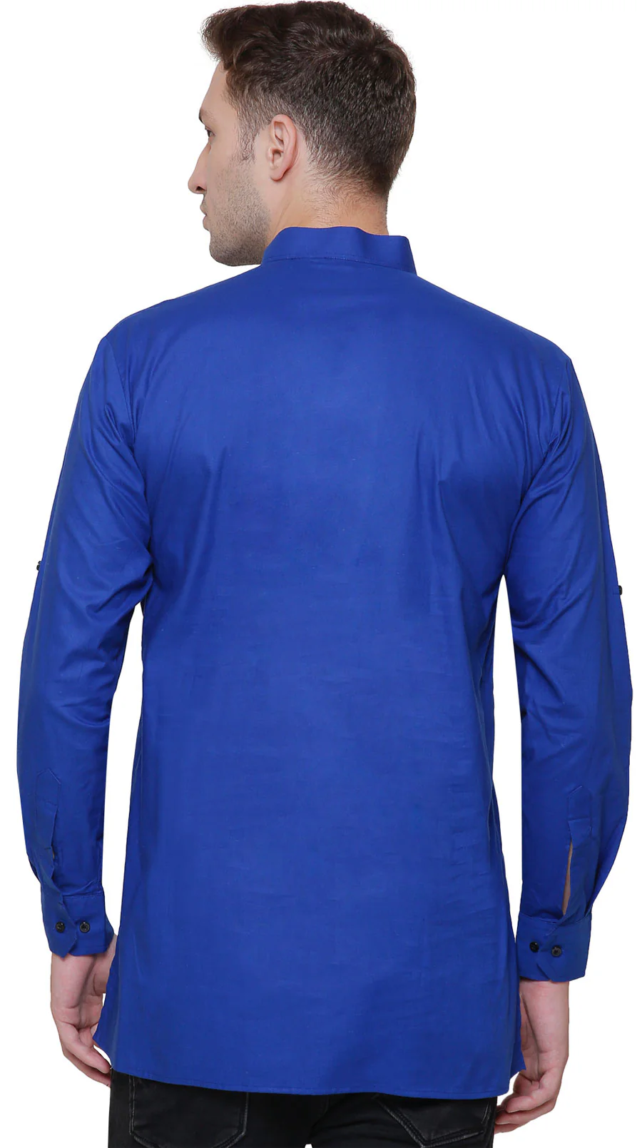 Short Kurta Shirt Mens Fine Cotton Designer Indian Fashion Clothes (Blue) - Image 3