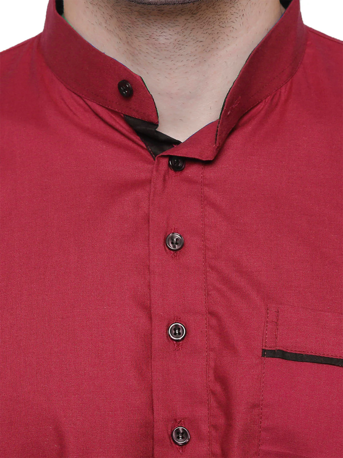 Short Kurta Shirt Mens Fine Cotton Designer Indian Fashion Clothes (Maroon) - Image 2
