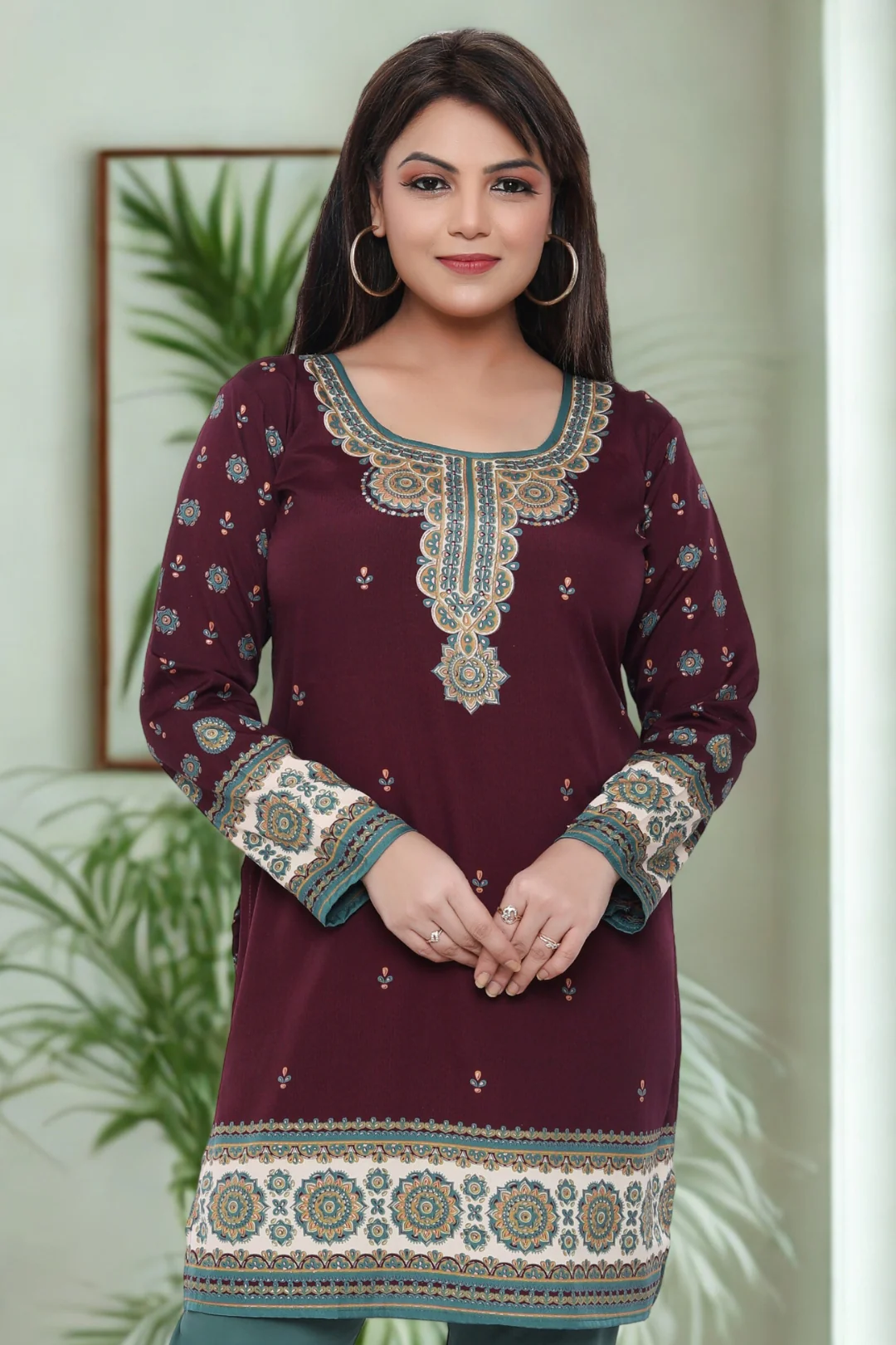 Short Kurti for Women - Indian Clothes (Maroon)