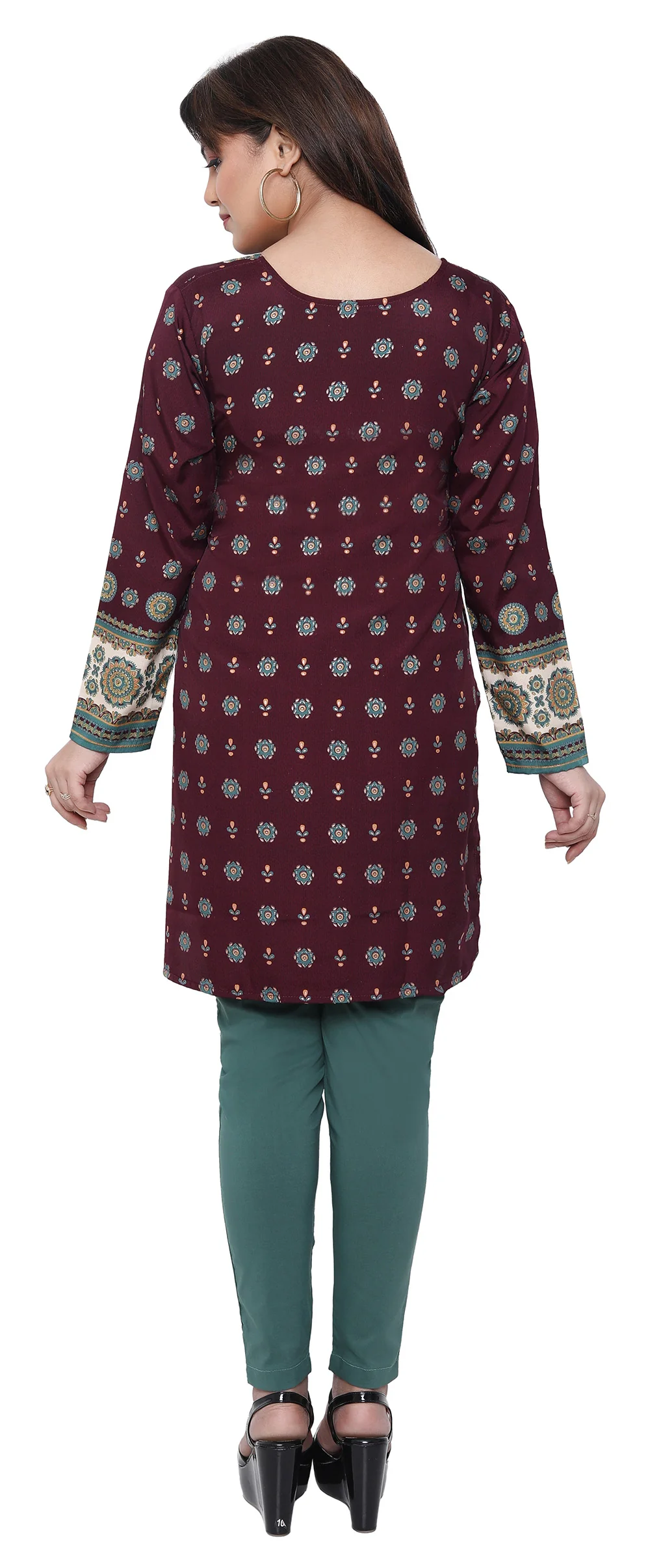 Short Kurti for Women - Indian Clothes (Maroon) - Image 2